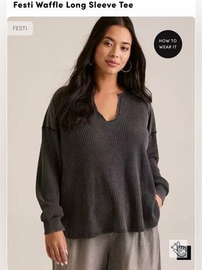 Festi waffle long sleeve tee deep black size 00 NWT!